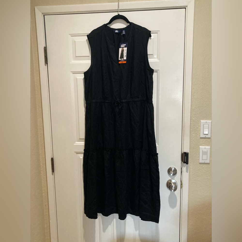 Lands End Black Lyocel lightweight tiered midi Sleeveless Dress